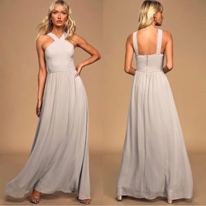 Lulu’s Air of Romance light grey bridesmaids Maxi dress sz S